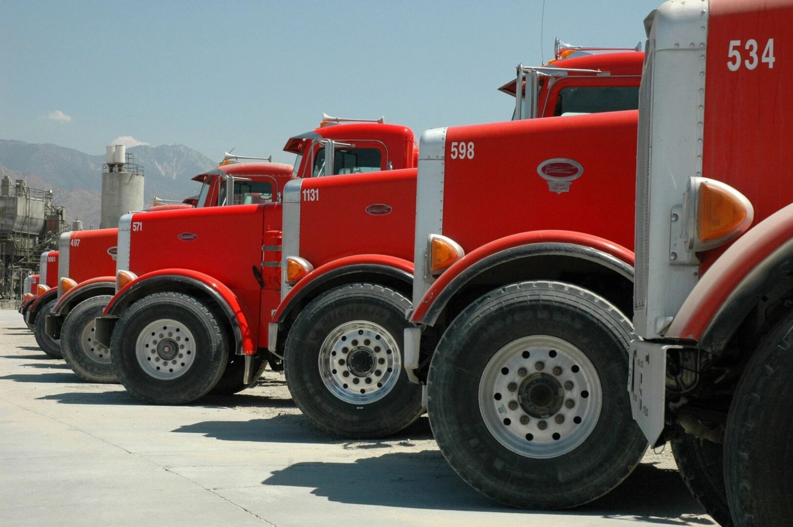 Red trucks with numbers